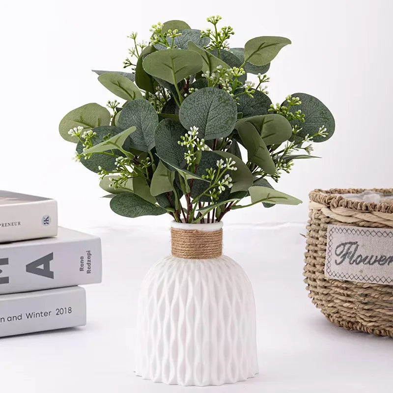 Scandinavian Water Ripple Plastic Vase With Hemp Rope