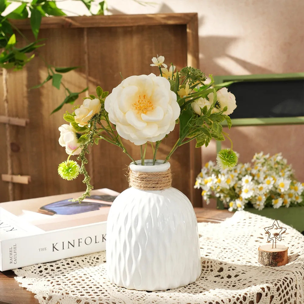 Scandinavian Water Ripple Plastic Vase With Hemp Rope