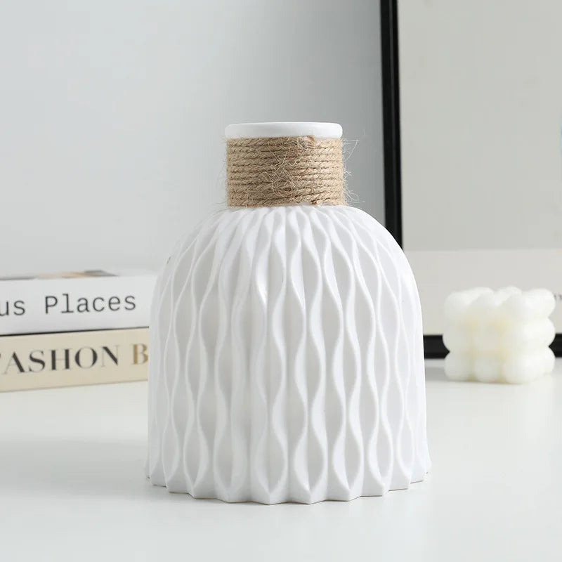 Water Ripple Plastic Vase – Twine Detail Flower Container